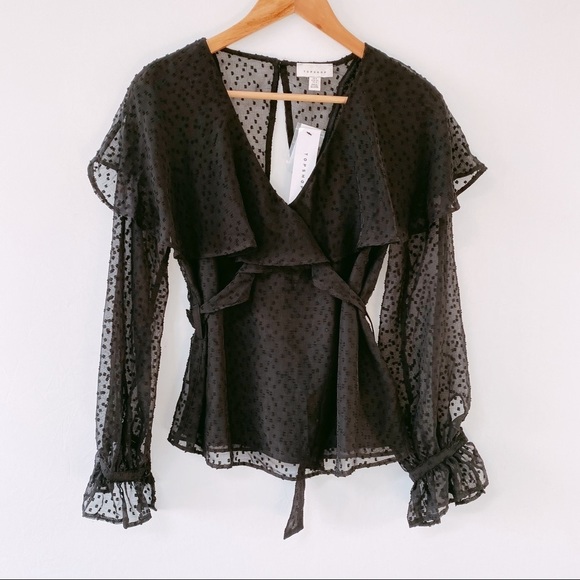 Topshop Dobby Angel Sleeve Blouse in Black US4 - Picture 1 of 4
